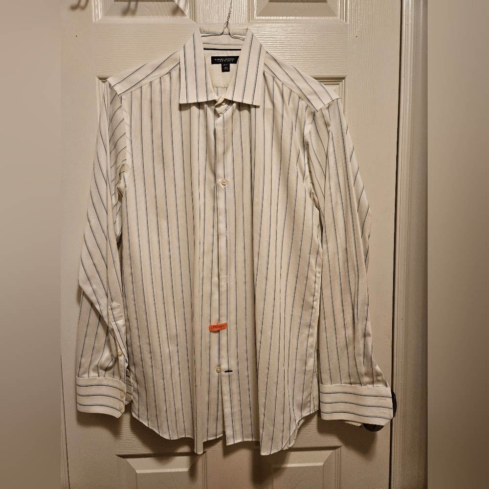Men's Striped White and Blue Shirt